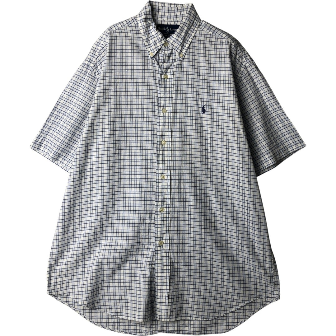 Ralph Lauren BLAKE short sleeve button down check shirt, men's size M cotton white type Vintage Second Hand