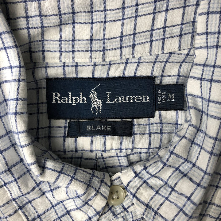 Ralph Lauren BLAKE short sleeve button down check shirt, men's size M cotton white type Vintage Second Hand