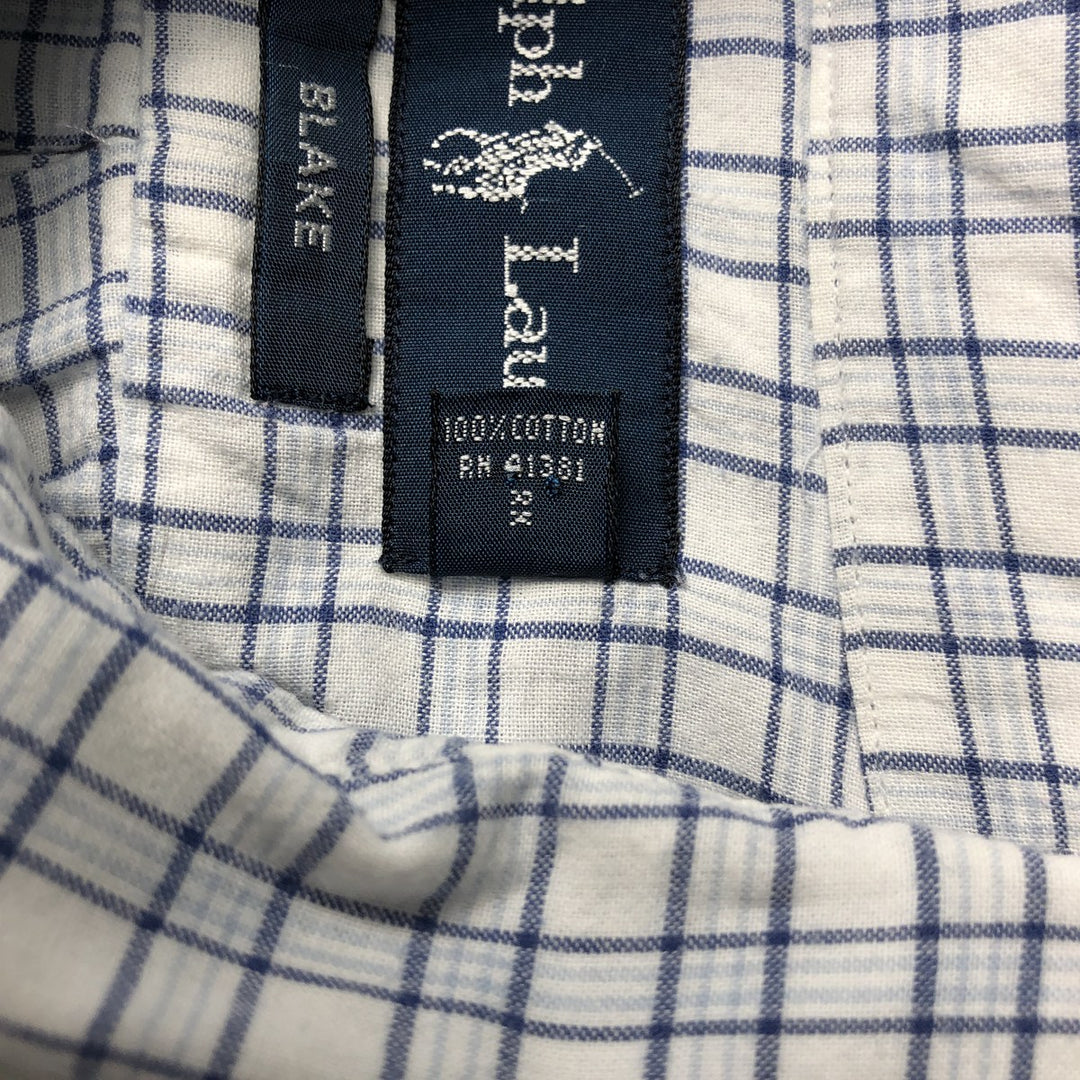 Ralph Lauren BLAKE short sleeve button down check shirt, men's size M cotton white type Vintage Second Hand