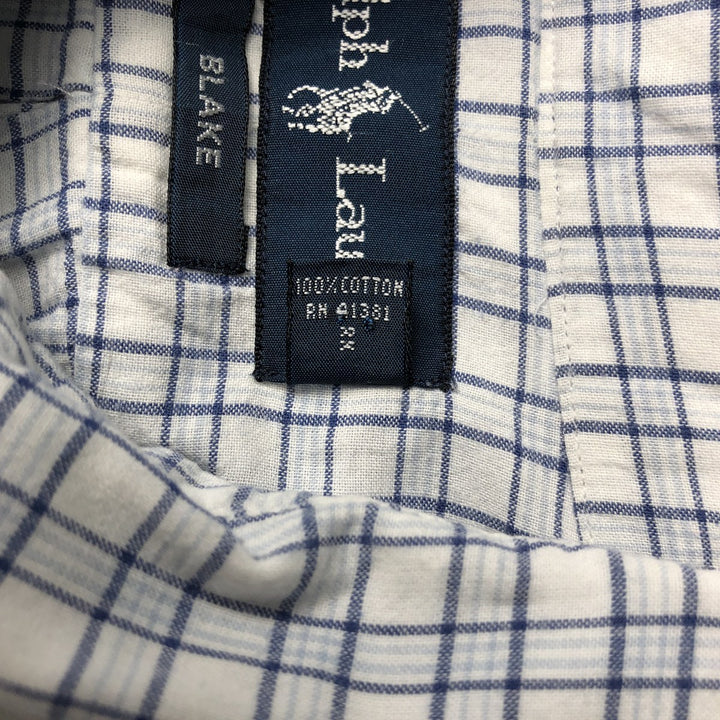 Ralph Lauren BLAKE short sleeve button down check shirt, men's size M cotton white type Vintage Second Hand