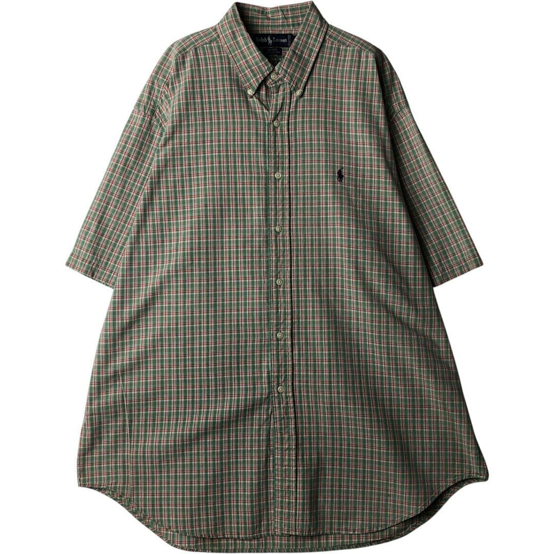Ralph Lauren BLAIRE short sleeve button down check shirt men's XL size cotton green type yellow green Vintage Second Hand