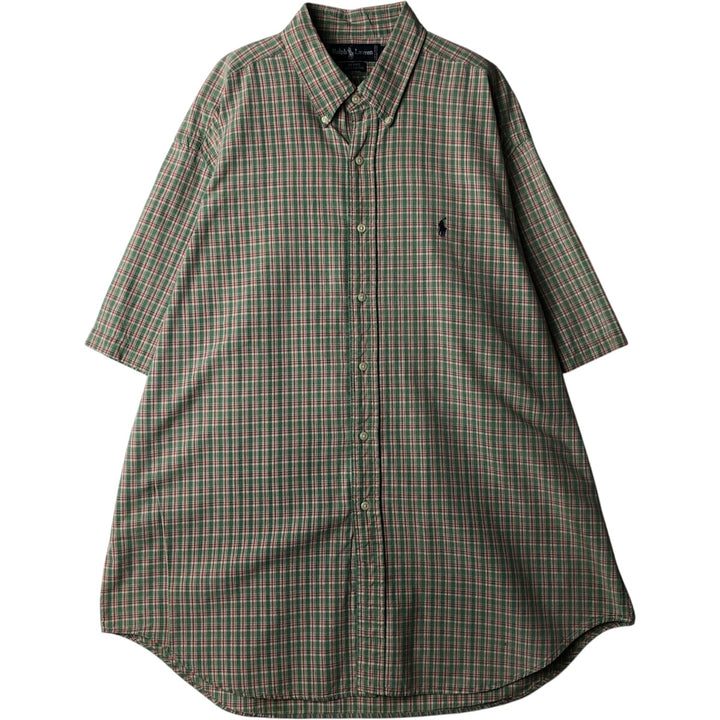 Ralph Lauren BLAIRE short sleeve button down check shirt men's XL size cotton green type yellow green Vintage Second Hand