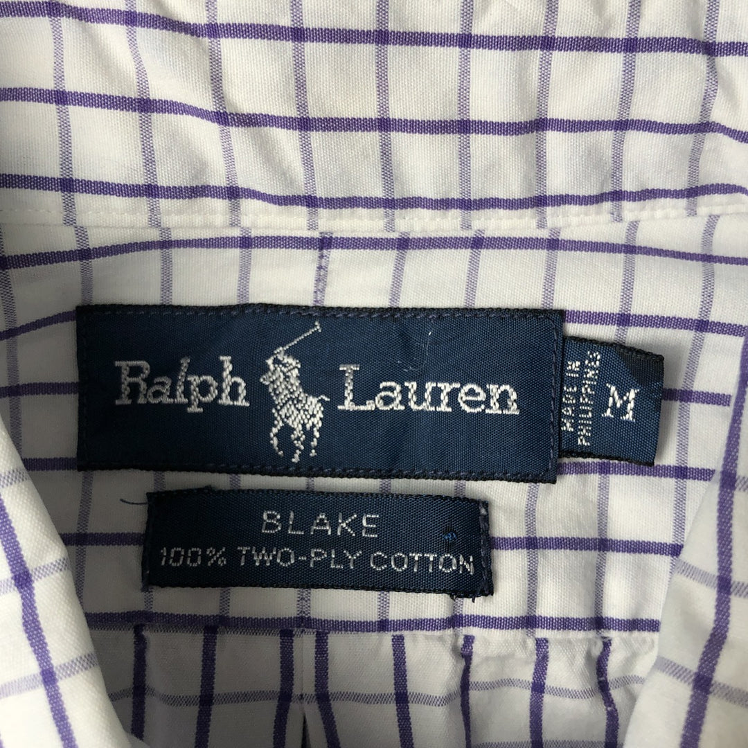 Ralph Lauren BLAKE short sleeve button down check shirt, men's size M cotton white type Vintage Second Hand
