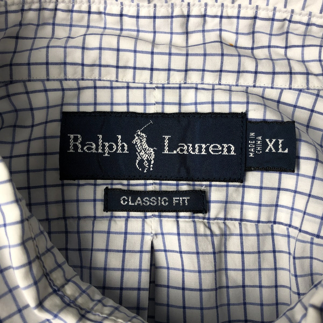 Ralph Lauren Classic Fit short sleeve button down check shirt, men's size XL cotton white type Vintage Second Hand