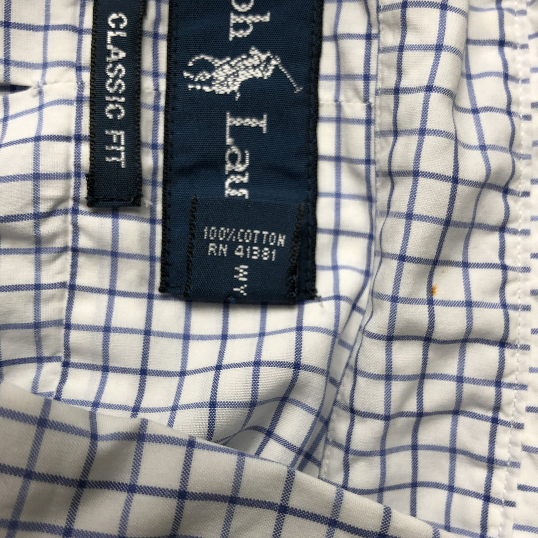 Ralph Lauren Classic Fit short sleeve button down check shirt, men's size XL cotton white type Vintage Second Hand