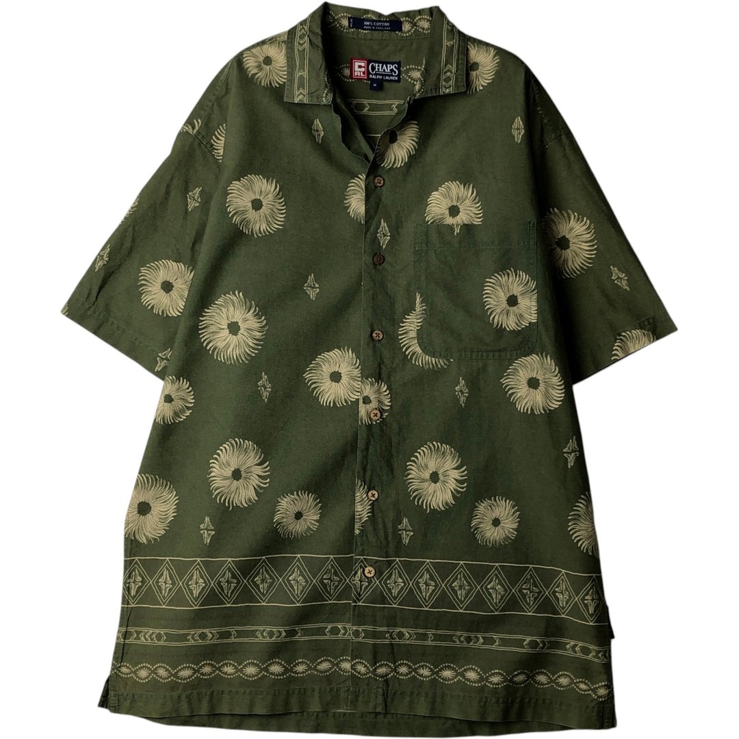 Ralph Lauren CHAPS all-over print short-sleeved open-collar cotton shirt, men's size M (approx.) cotton green type Vintage Second Hand