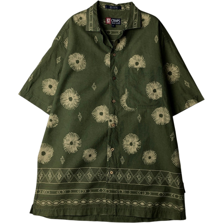 Ralph Lauren CHAPS all-over print short-sleeved open-collar cotton shirt, men's size M (approx.) cotton green type Vintage Second Hand