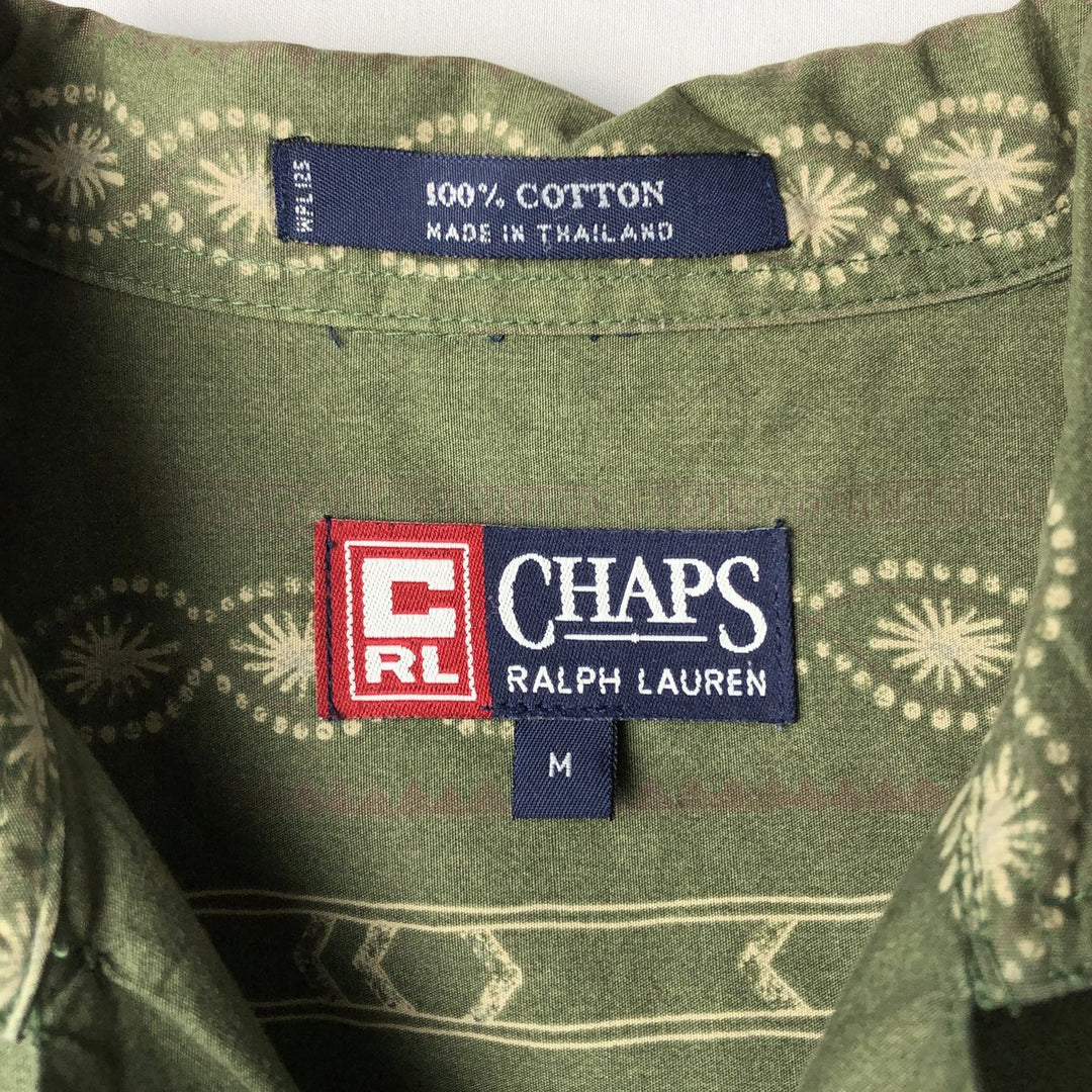 Ralph Lauren CHAPS all-over print short-sleeved open-collar cotton shirt, men's size M (approx.) cotton green type Vintage Second Hand