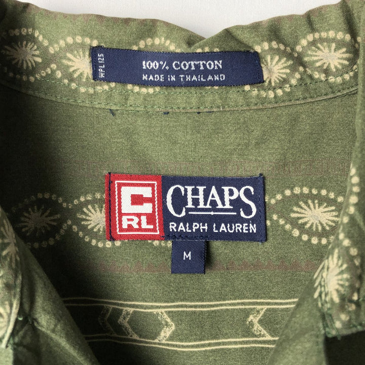 Ralph Lauren CHAPS all-over print short-sleeved open-collar cotton shirt, men's size M (approx.) cotton green type Vintage Second Hand