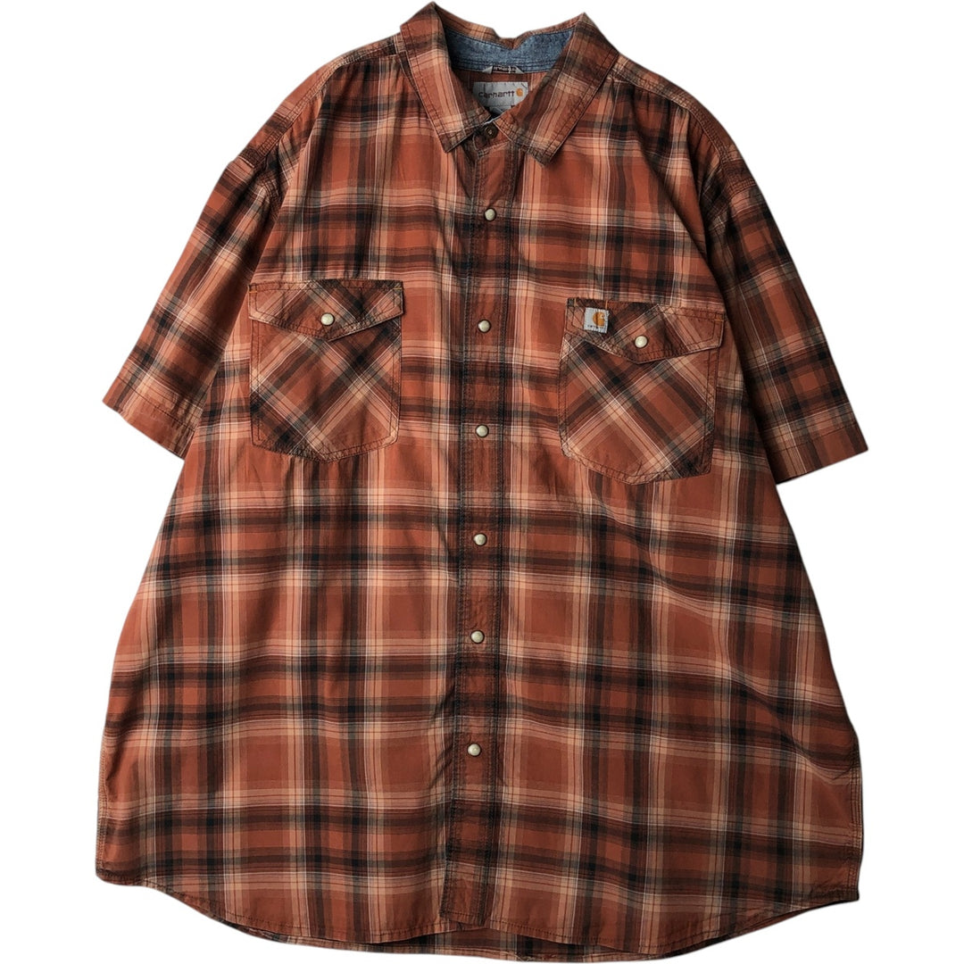 Carhartt Relaxed Fit Check Pattern Flap Pocket Pearl Snap Button Short Sleeve Work Shirt (Men's XXL equivalent) cotton red type Vintage Second Hand