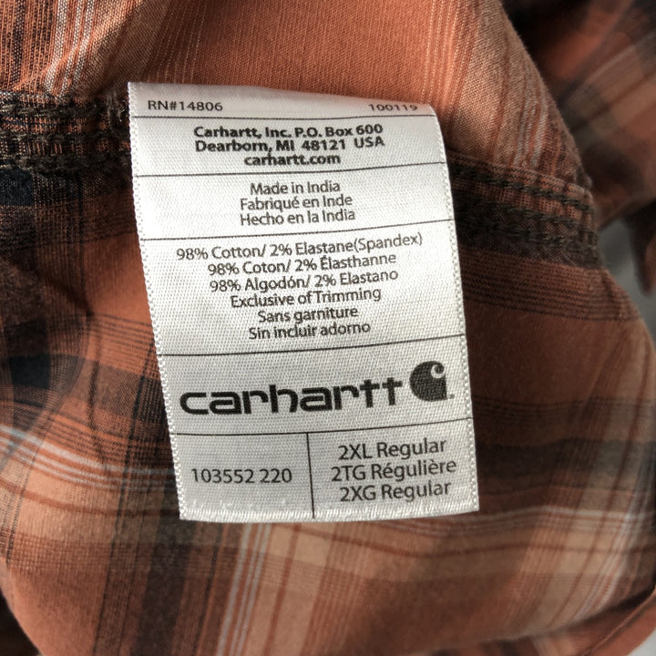 Carhartt Relaxed Fit Check Pattern Flap Pocket Pearl Snap Button Short Sleeve Work Shirt (Men's XXL equivalent) cotton red type Vintage Second Hand