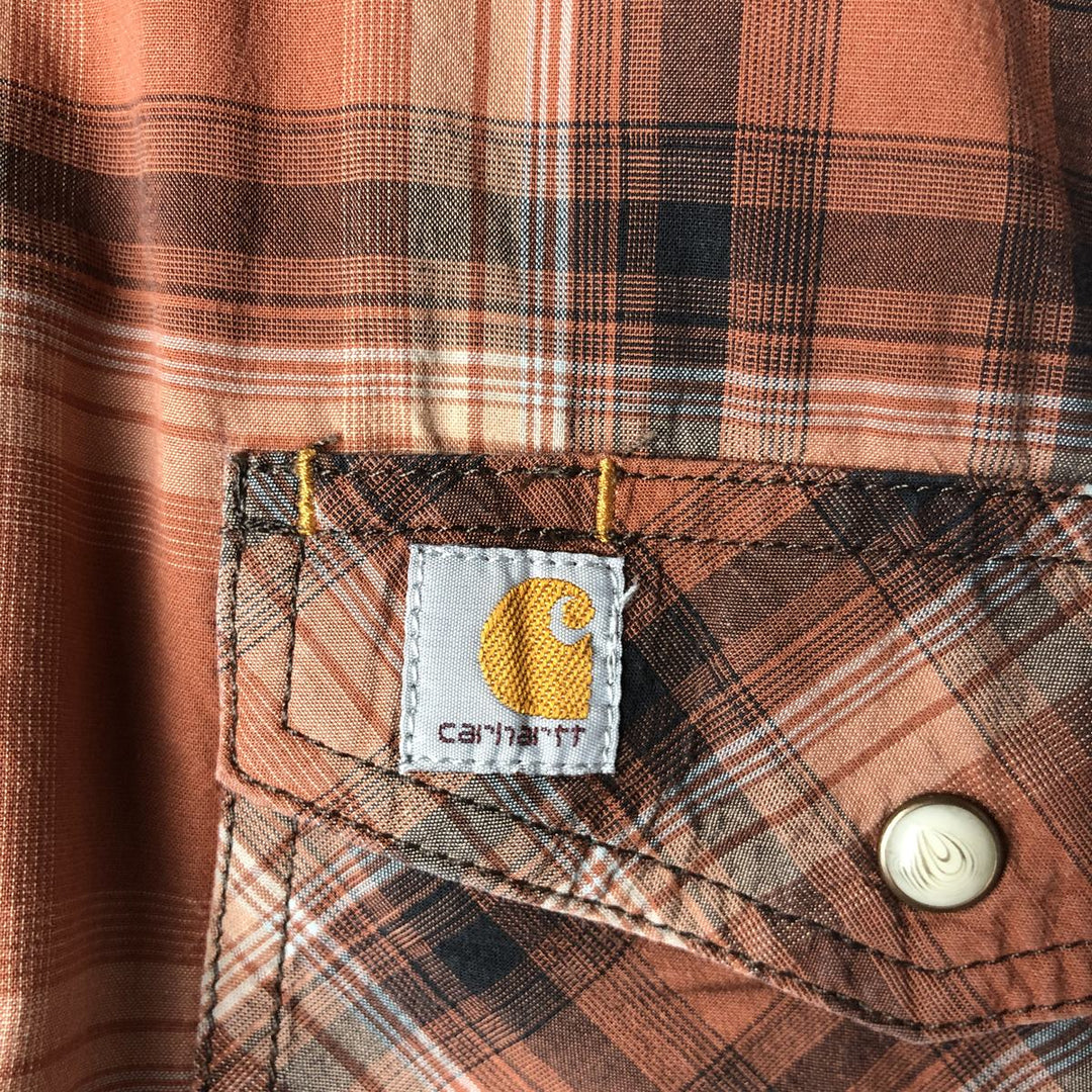 Carhartt Relaxed Fit Check Pattern Flap Pocket Pearl Snap Button Short Sleeve Work Shirt (Men's XXL equivalent) cotton red type Vintage Second Hand