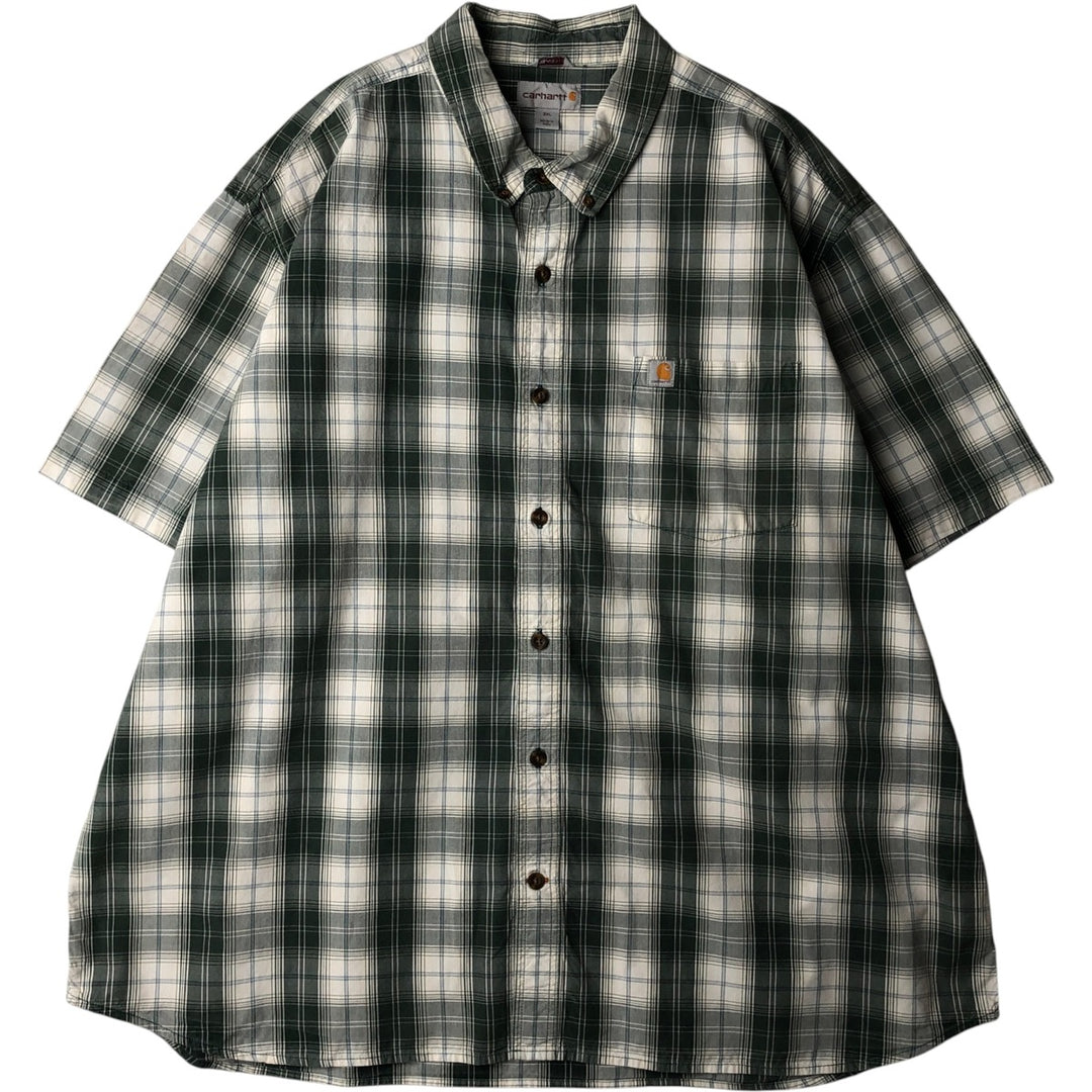 Carhartt Relaxed Fit Check Pattern Button-Down Short-Sleeve Work Shirt, Men's Size XXXL (approx.) cotton pale white type Vintage Second Hand