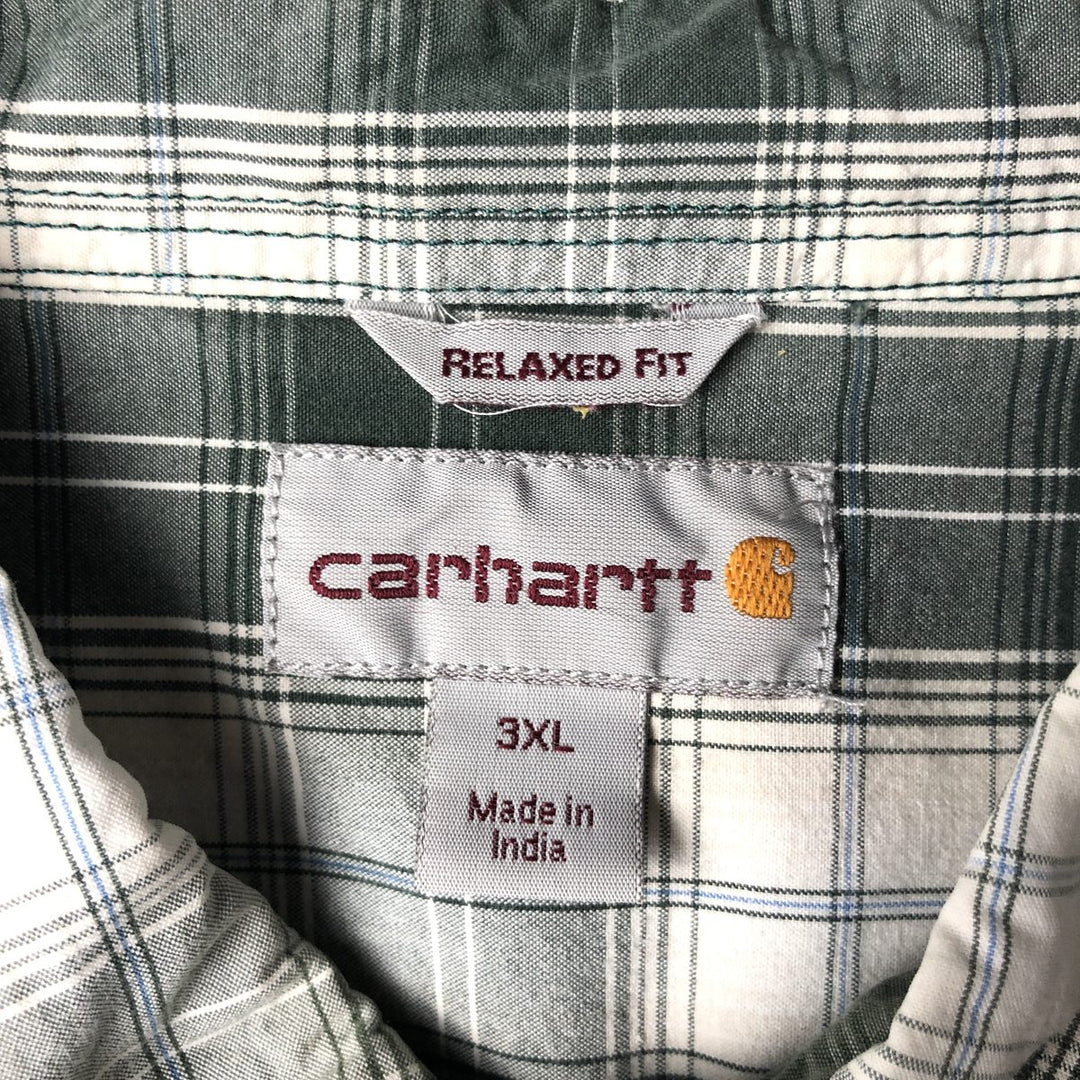 Carhartt Relaxed Fit Check Pattern Button-Down Short-Sleeve Work Shirt, Men's Size XXXL (approx.) cotton pale white type Vintage Second Hand