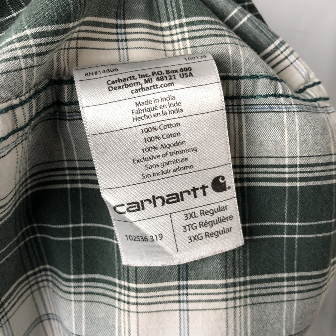 Carhartt Relaxed Fit Check Pattern Button-Down Short-Sleeve Work Shirt, Men's Size XXXL (approx.) cotton pale white type Vintage Second Hand