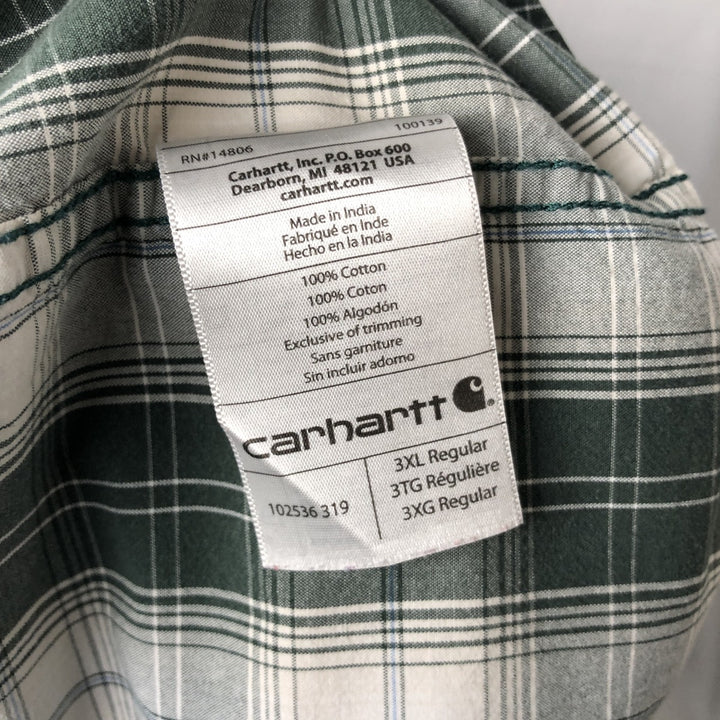Carhartt Relaxed Fit Check Pattern Button-Down Short-Sleeve Work Shirt, Men's Size XXXL (approx.) cotton pale white type Vintage Second Hand