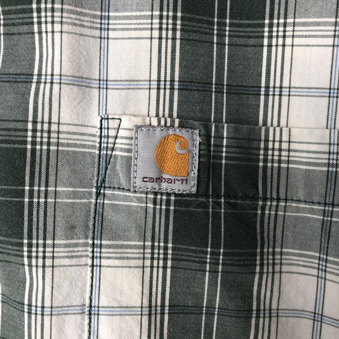 Carhartt Relaxed Fit Check Pattern Button-Down Short-Sleeve Work Shirt, Men's Size XXXL (approx.) cotton pale white type Vintage Second Hand
