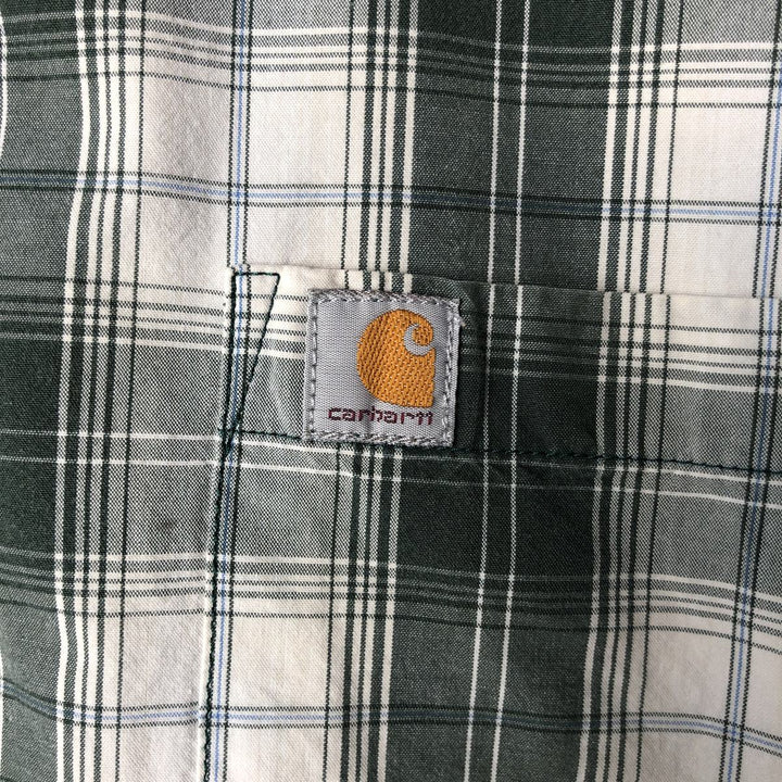 Carhartt Relaxed Fit Check Pattern Button-Down Short-Sleeve Work Shirt, Men's Size XXXL (approx.) cotton pale white type Vintage Second Hand
