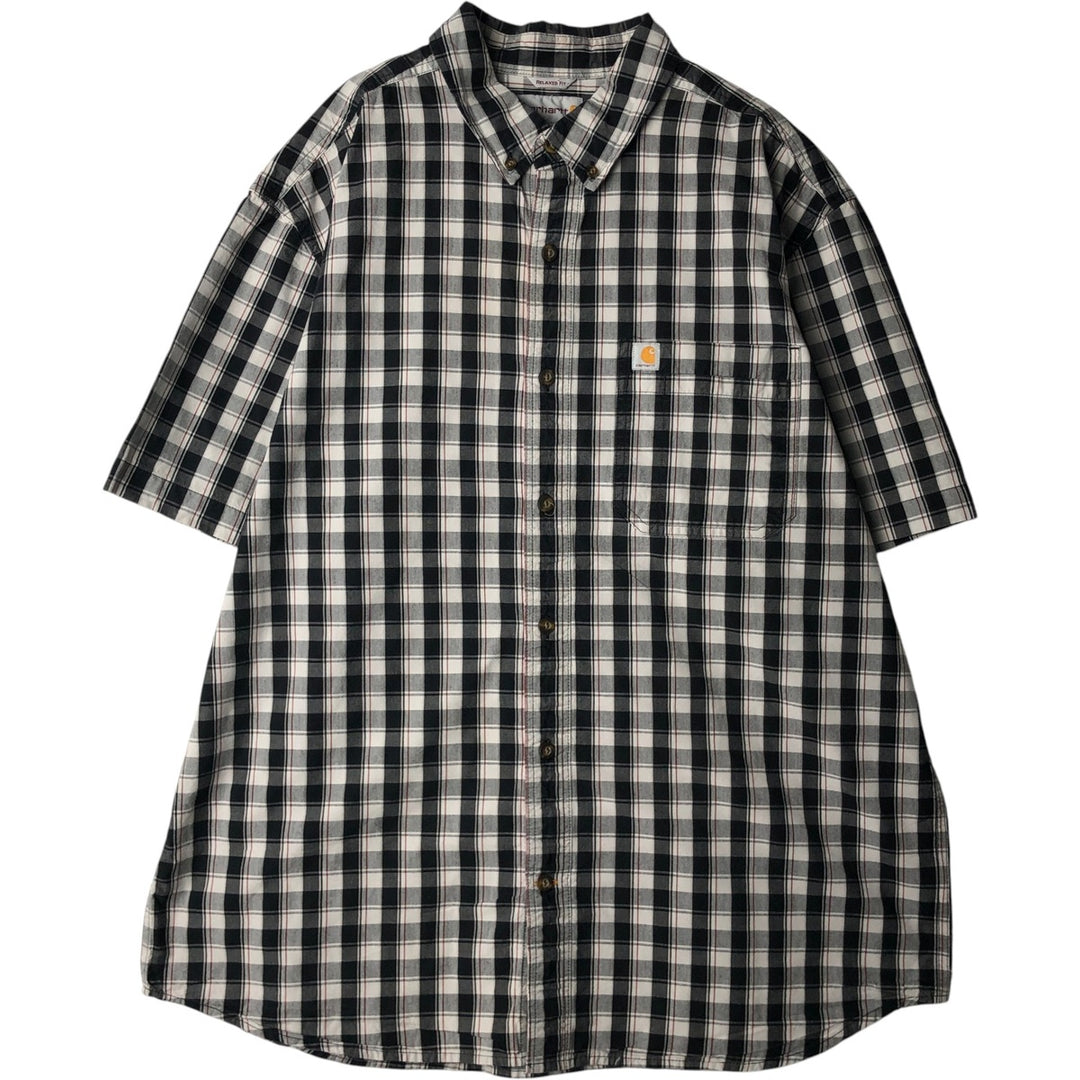 Carhartt Relaxed Fit Check Pattern Short-Sleeve Work Shirt, Men's Size XL (equivalent), Button-Down cotton white type Vintage Second Hand