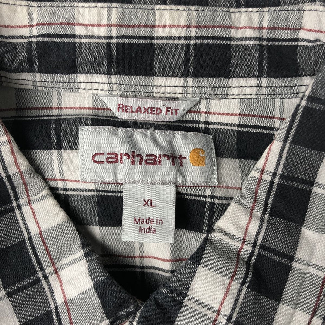 Carhartt Relaxed Fit Check Pattern Short-Sleeve Work Shirt, Men's Size XL (equivalent), Button-Down cotton white type Vintage Second Hand
