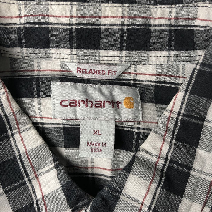Carhartt Relaxed Fit Check Pattern Short-Sleeve Work Shirt, Men's Size XL (equivalent), Button-Down cotton white type Vintage Second Hand