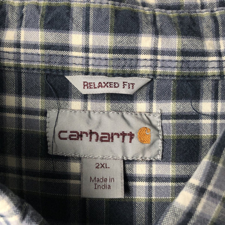 Carhartt Relaxed Fit Check Pattern Button-Down Flap Pocket Short-Sleeve Work Shirt (Men's XL equivalent) cotton navy blue type Vintage Second Hand