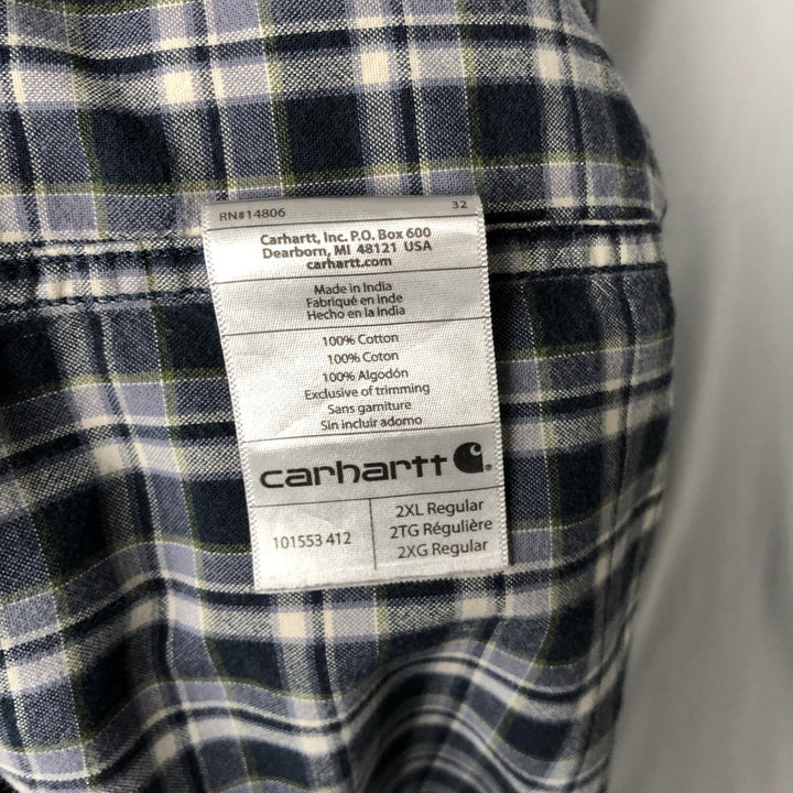 Carhartt Relaxed Fit Check Pattern Button-Down Flap Pocket Short-Sleeve Work Shirt (Men's XL equivalent) cotton navy blue type Vintage Second Hand