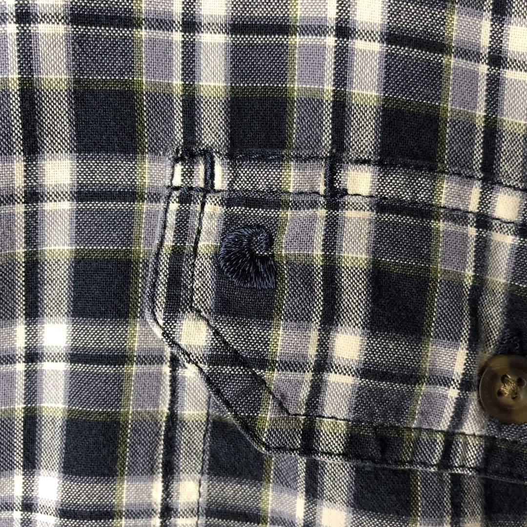 Carhartt Relaxed Fit Check Pattern Button-Down Flap Pocket Short-Sleeve Work Shirt (Men's XL equivalent) cotton navy blue type Vintage Second Hand