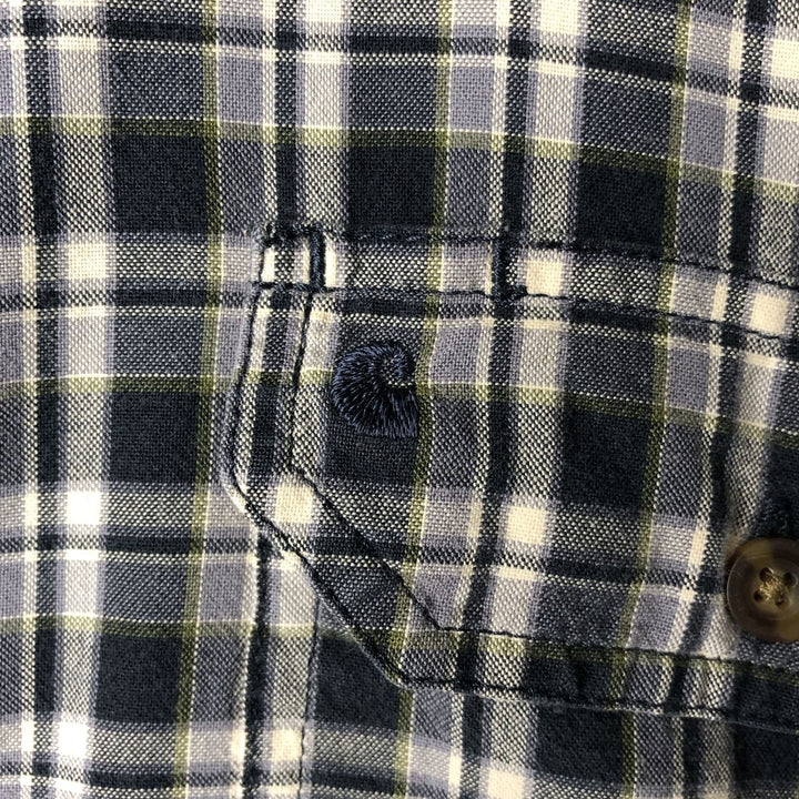 Carhartt Relaxed Fit Check Pattern Button-Down Flap Pocket Short-Sleeve Work Shirt (Men's XL equivalent) cotton navy blue type Vintage Second Hand