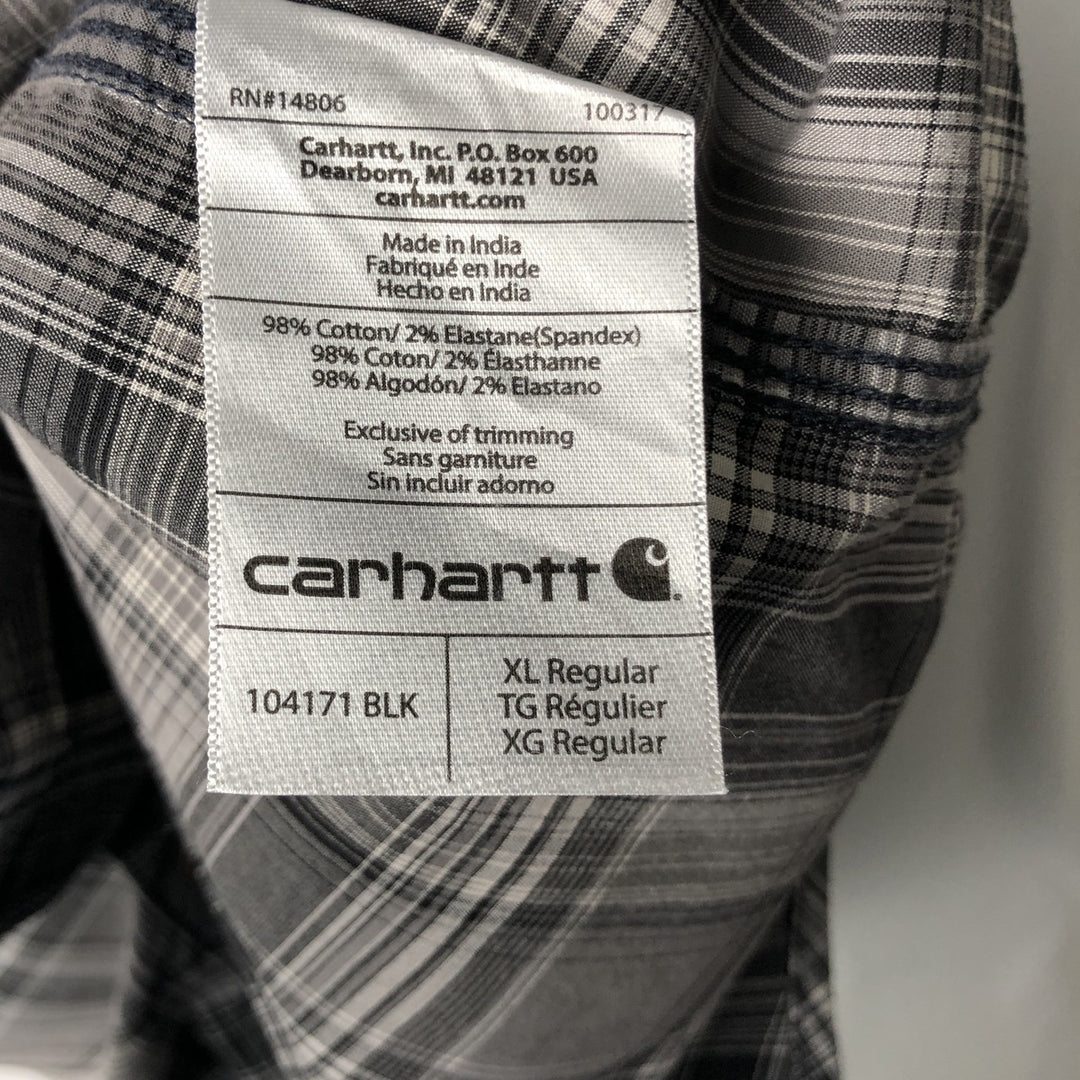 Carhartt Relaxed Fit Check Pattern Work Shirt, Pearl Snap Button, Flap Pocket, Short Sleeve, Men's Size XL (approx.) cotton Charcoal Vintage Second Hand