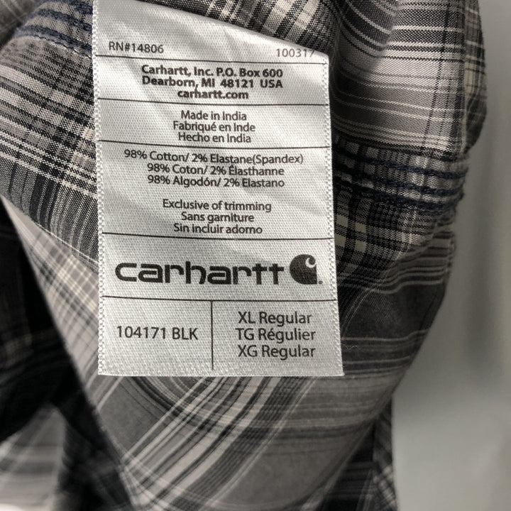 Carhartt Relaxed Fit Check Pattern Work Shirt, Pearl Snap Button, Flap Pocket, Short Sleeve, Men's Size XL (approx.) cotton Charcoal Vintage Second Hand