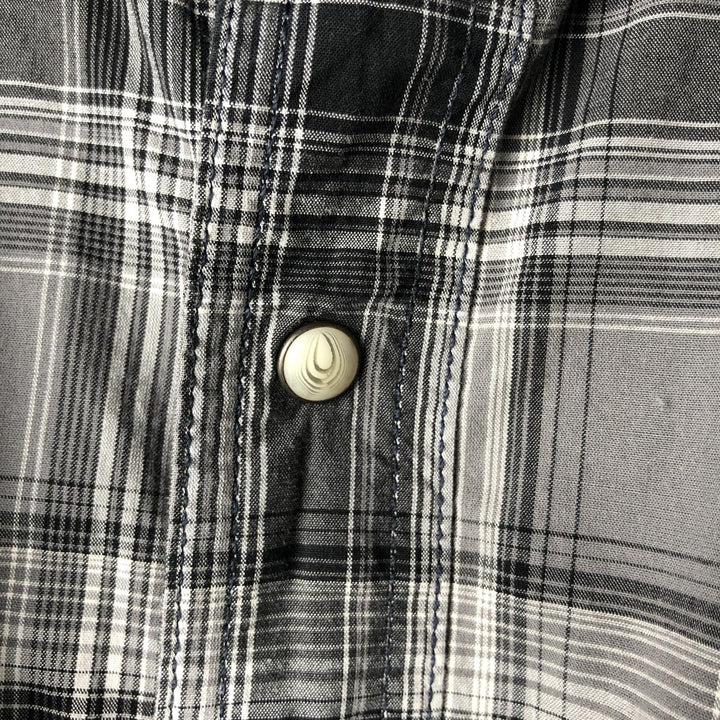 Carhartt Relaxed Fit Check Pattern Work Shirt, Pearl Snap Button, Flap Pocket, Short Sleeve, Men's Size XL (approx.) cotton Charcoal Vintage Second Hand