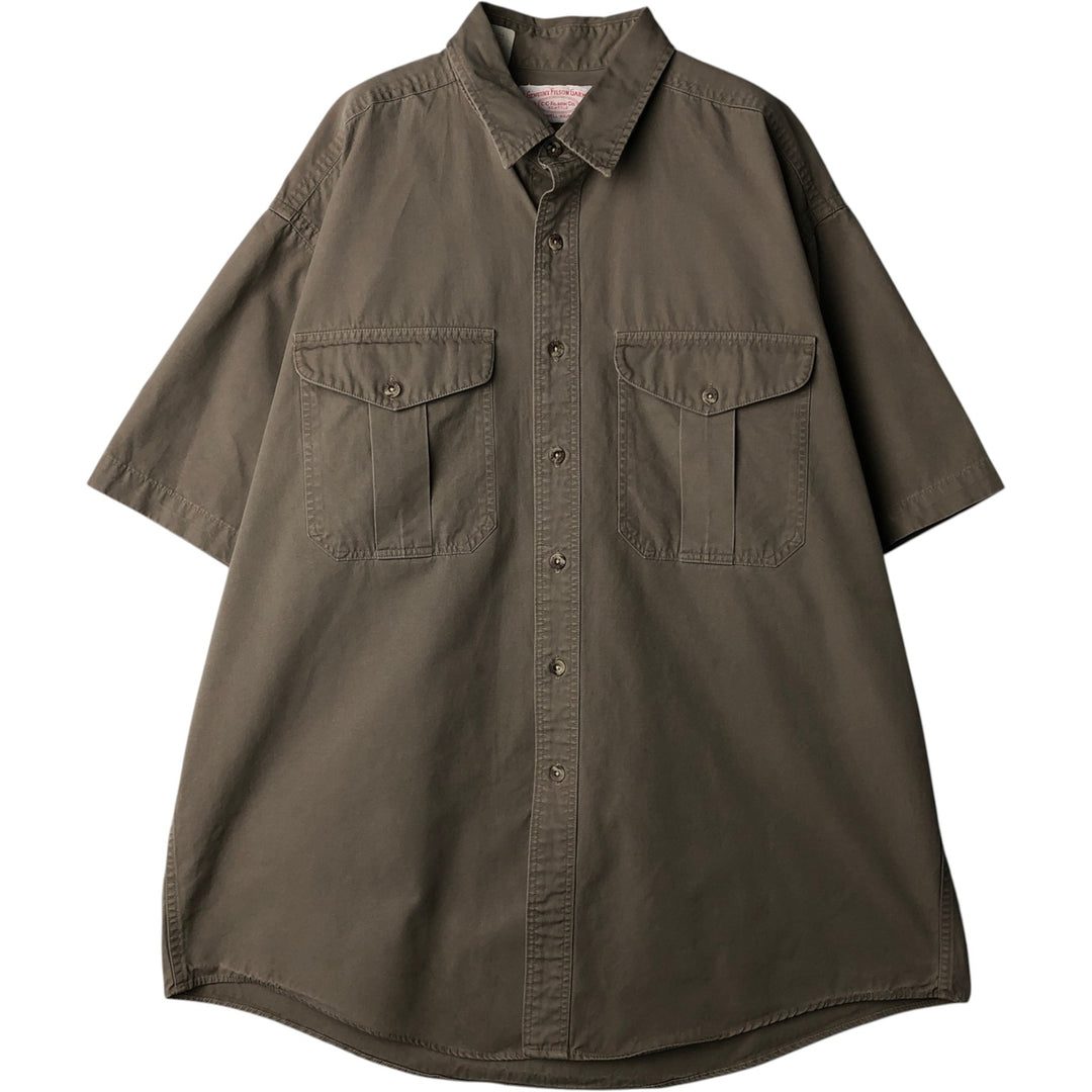 Filson short-sleeved work shirt, made in the USA, men's size XL equivalent, regular collar, flap pockets. cotton Khaki type brown Vintage Second Hand