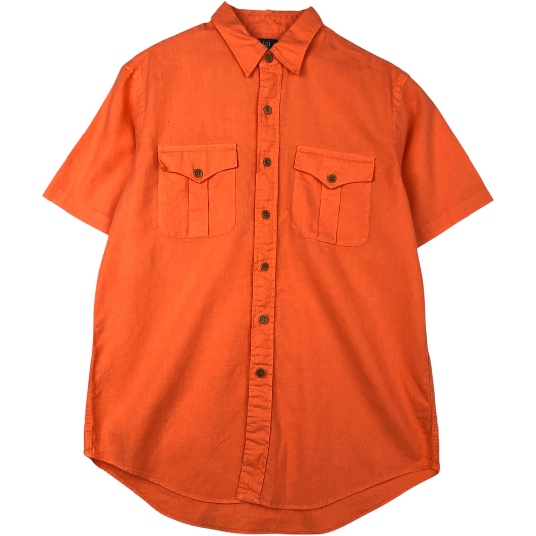 Ralph Lauren POLO by Ralph Lauren short sleeve linen shirt, men's size L linen orange type Vintage Second Hand
