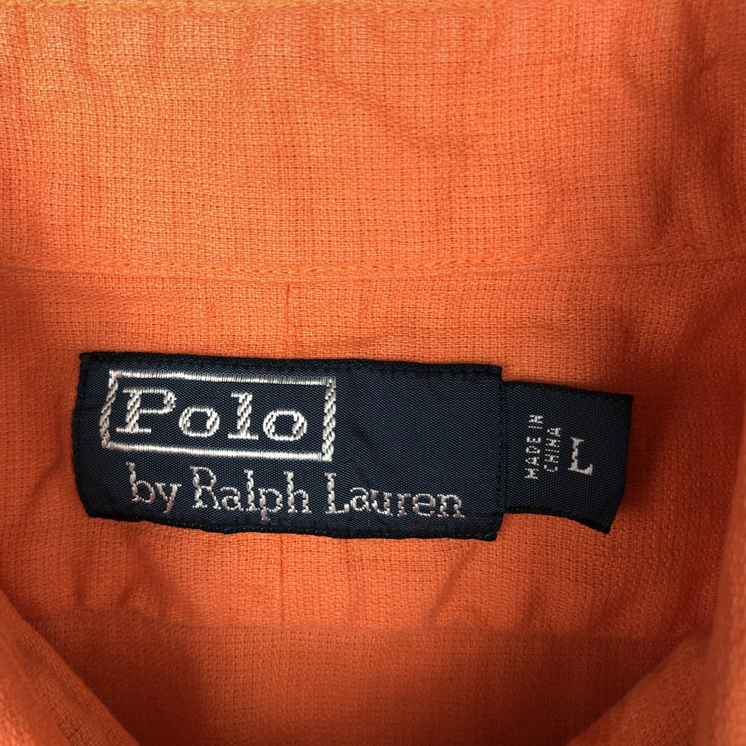 Ralph Lauren POLO by Ralph Lauren short sleeve linen shirt, men's size L linen orange type Vintage Second Hand