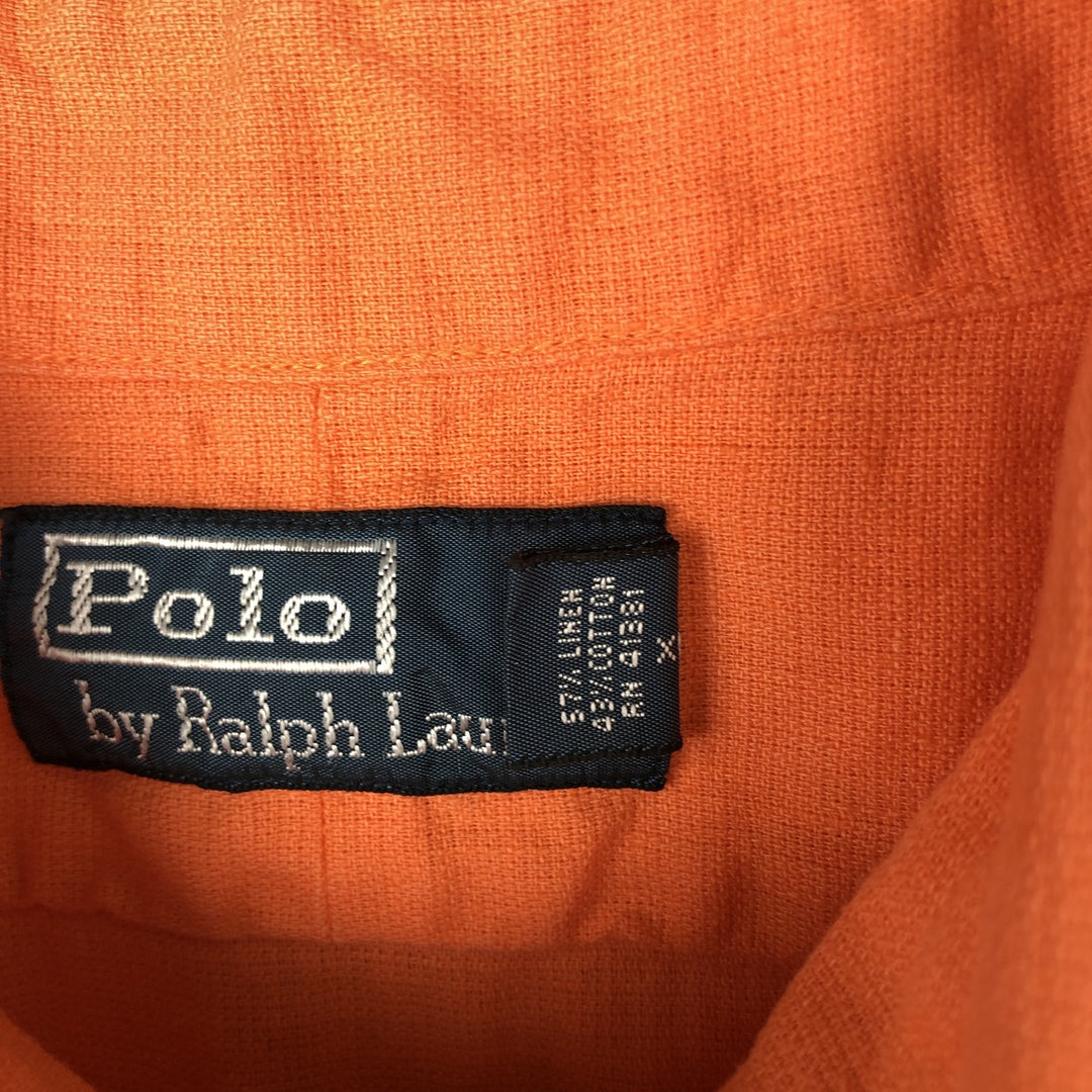 Ralph Lauren POLO by Ralph Lauren short sleeve linen shirt, men's size L linen orange type Vintage Second Hand