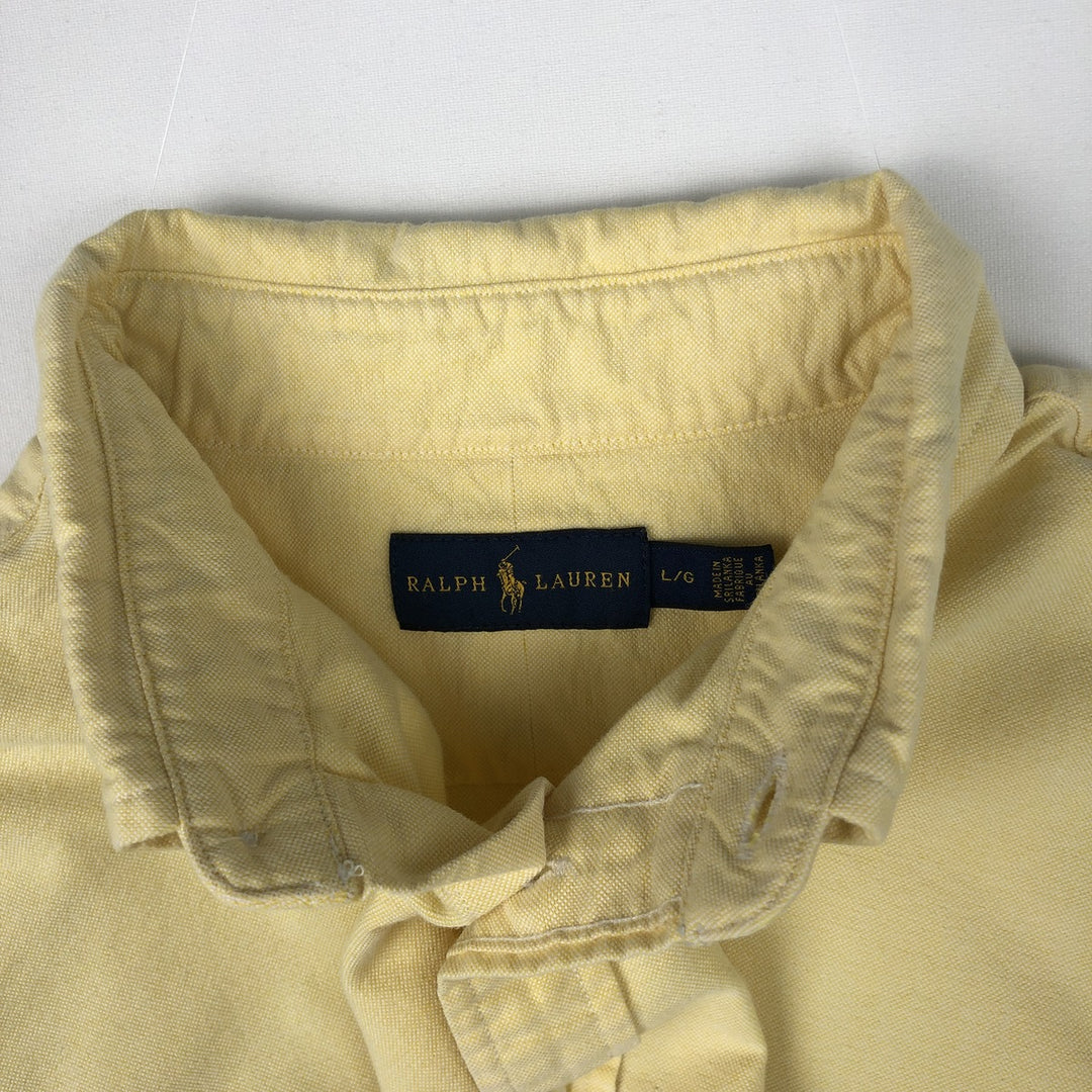 Ralph Lauren short sleeve button down shirt, men's size L cotton lemon yellow Vintage Second Hand