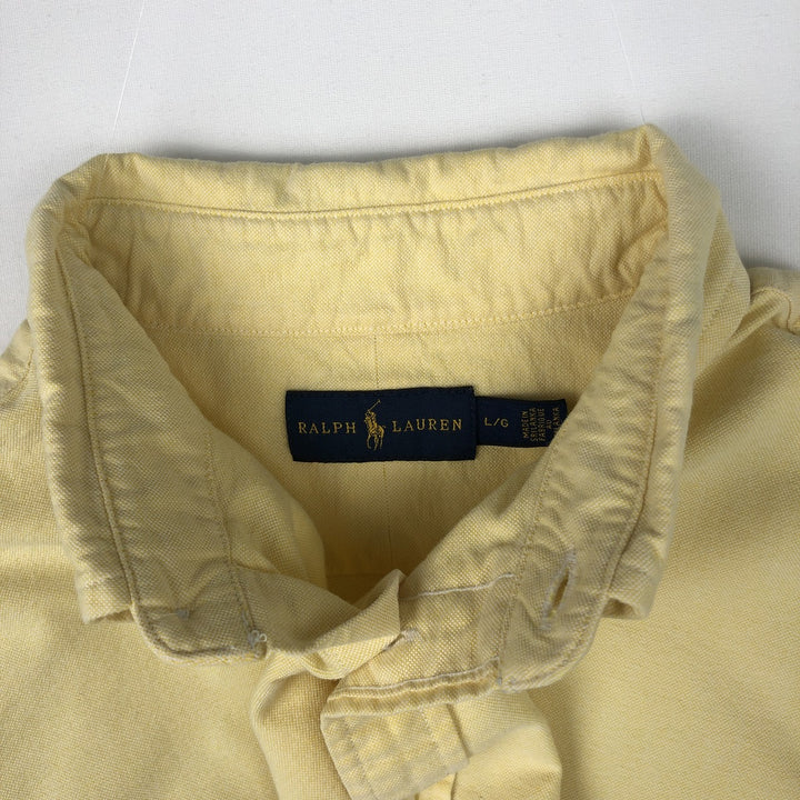 Ralph Lauren short sleeve button down shirt, men's size L cotton lemon yellow Vintage Second Hand