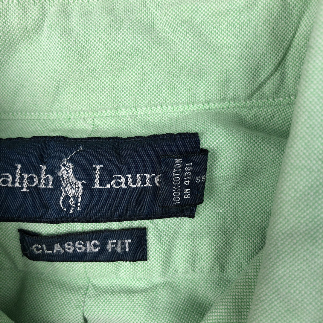 Ralph Lauren Classic Fit short sleeve button down shirt, men's size L cotton green type Vintage Second Hand