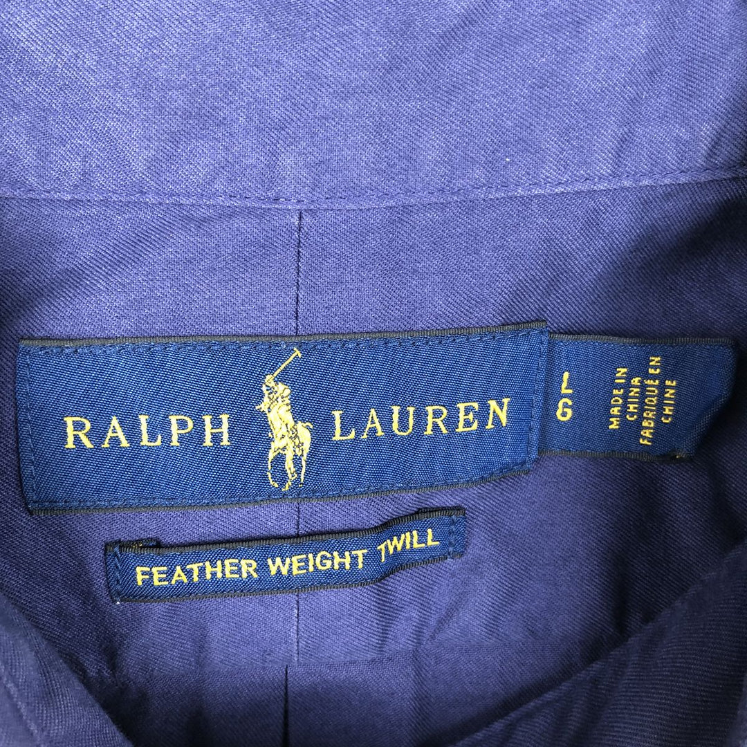 Ralph Lauren Featherweight Twill Short-Sleeve Button-Down Shirt, Men's Size L (approx.) cotton navy blue type Vintage Second Hand