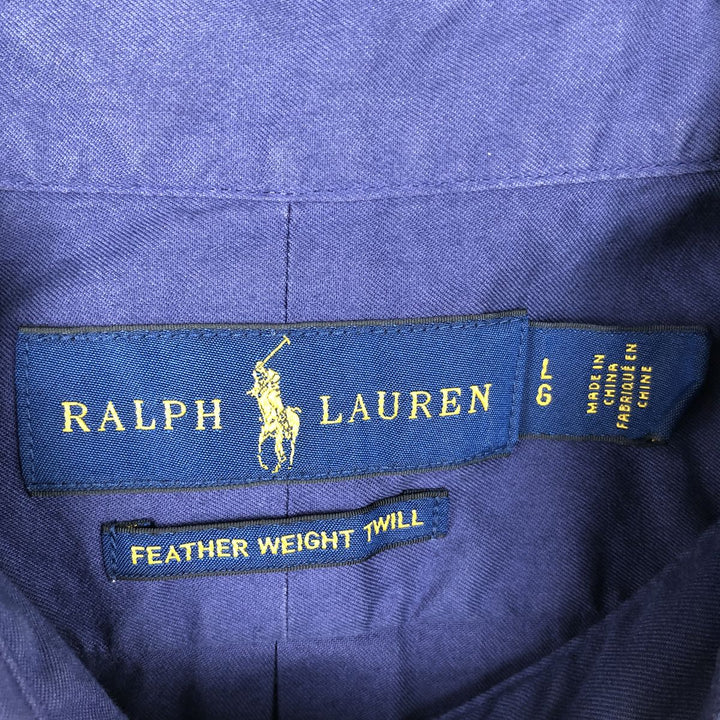 Ralph Lauren Featherweight Twill Short-Sleeve Button-Down Shirt, Men's Size L (approx.) cotton navy blue type Vintage Second Hand