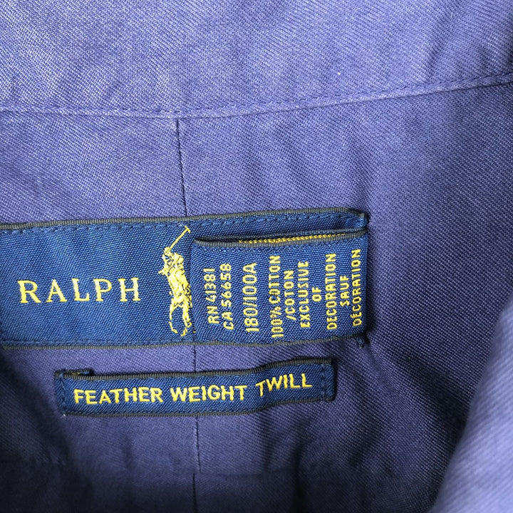 Ralph Lauren Featherweight Twill Short-Sleeve Button-Down Shirt, Men's Size L (approx.) cotton navy blue type Vintage Second Hand