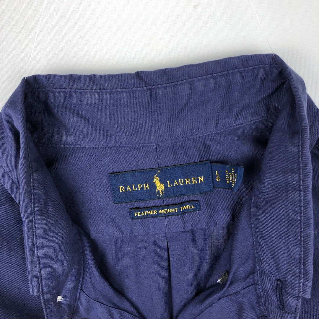 Ralph Lauren Featherweight Twill Short-Sleeve Button-Down Shirt, Men's Size L (approx.) cotton navy blue type Vintage Second Hand