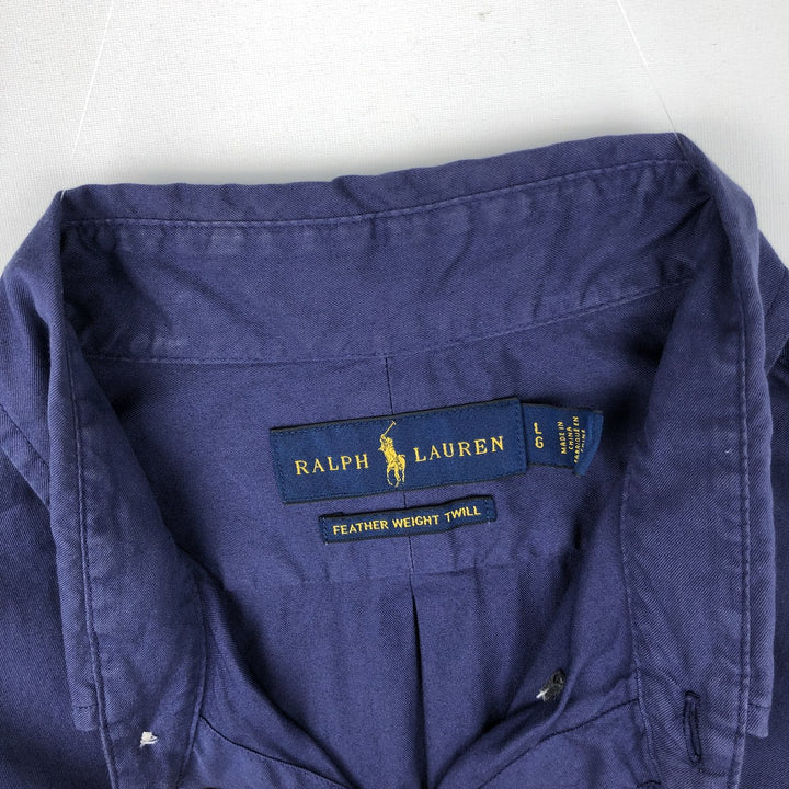 Ralph Lauren Featherweight Twill Short-Sleeve Button-Down Shirt, Men's Size L (approx.) cotton navy blue type Vintage Second Hand