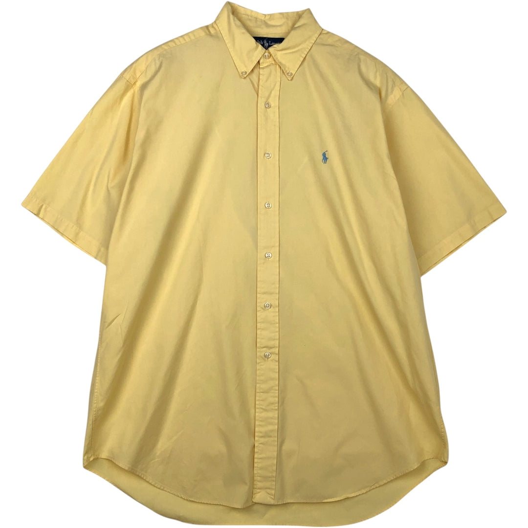 Ralph Lauren BLAKE short sleeve button down shirt, men's size L cotton lemon yellow Vintage Second Hand