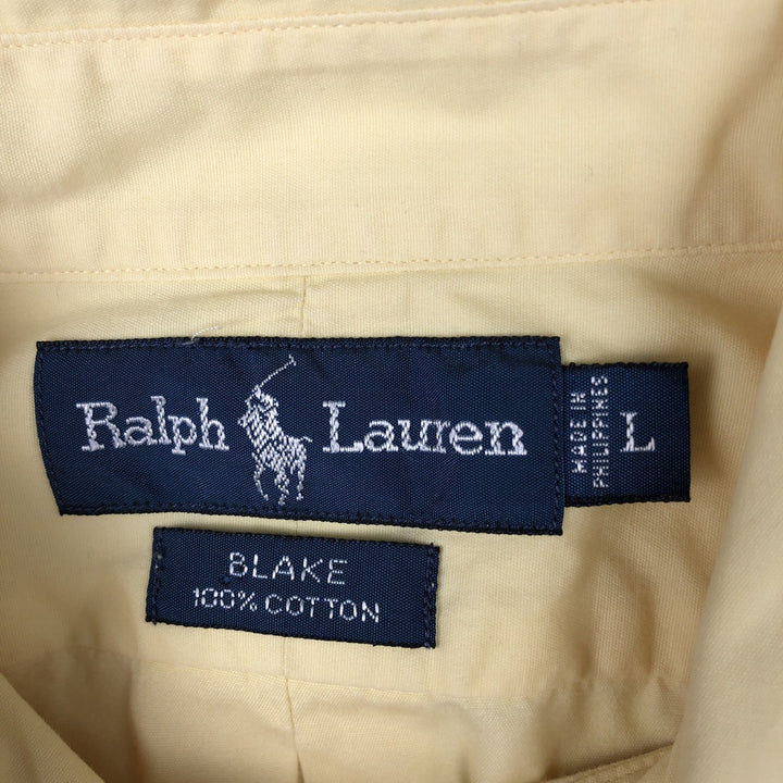 Ralph Lauren BLAKE short sleeve button down shirt, men's size L cotton lemon yellow Vintage Second Hand
