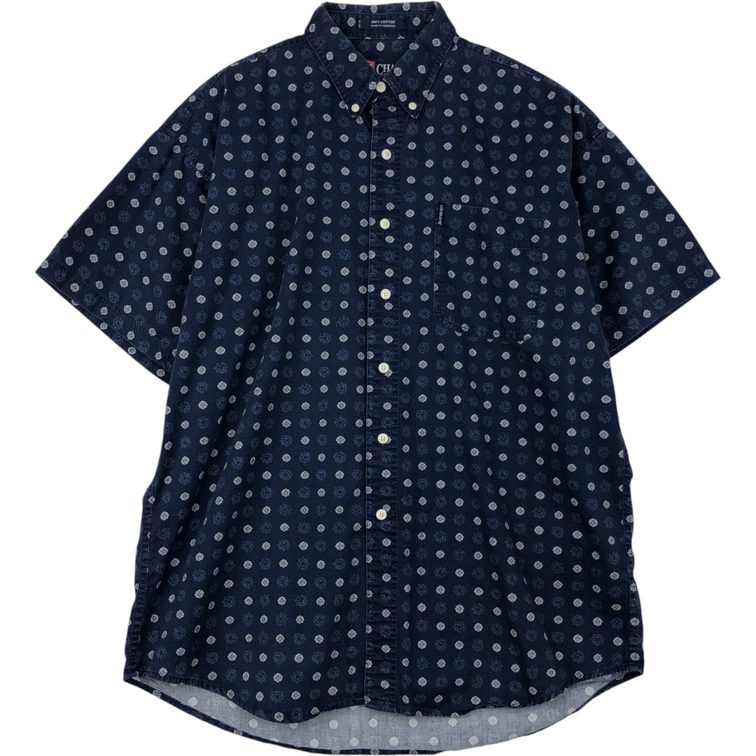 Ralph Lauren CHAPS all-over print short-sleeved button-down shirt, men's size L cotton navy blue type Vintage Second Hand