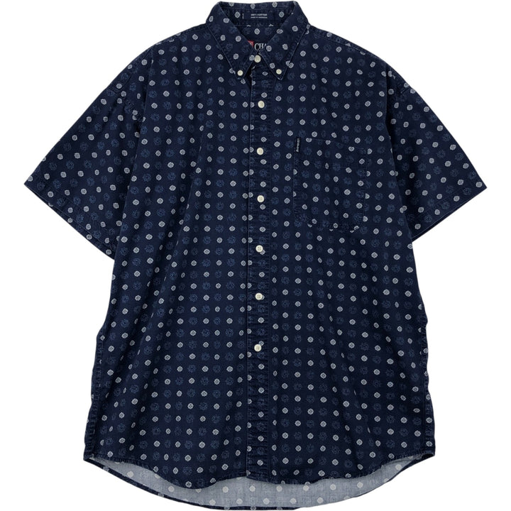 Ralph Lauren CHAPS all-over print short-sleeved button-down shirt, men's size L cotton navy blue type Vintage Second Hand