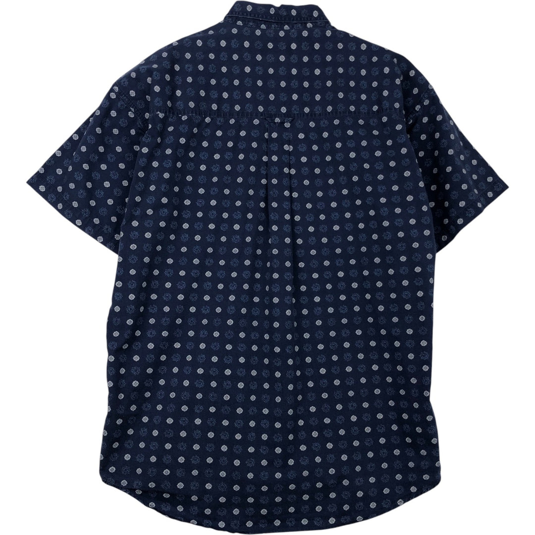 Ralph Lauren CHAPS all-over print short-sleeved button-down shirt, men's size L cotton navy blue type Vintage Second Hand