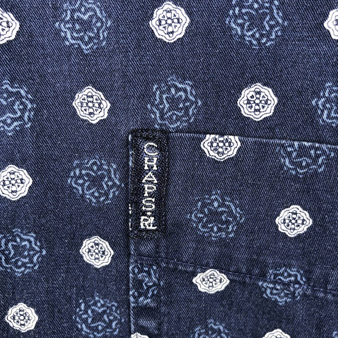 Ralph Lauren CHAPS all-over print short-sleeved button-down shirt, men's size L cotton navy blue type Vintage Second Hand